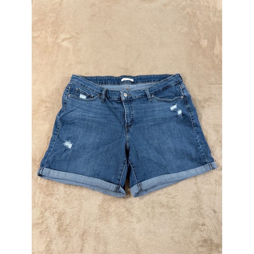 Levis Classic Shorts Womens Size 40 Blue Distressed Denim Cuffed Jean Shorts EUC